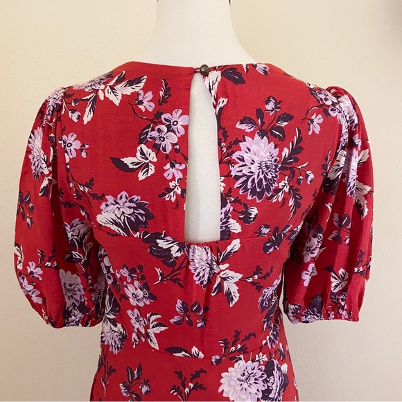 Anthropologie Maeve Red Floral Puff Sleeve Prairie Dress - Picture 9 of 13